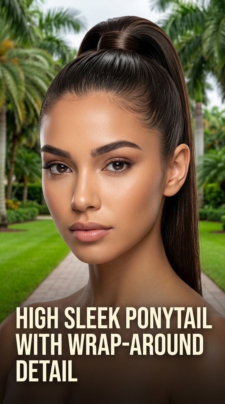 High Sleek Ponytail with Wrap-Around Detail