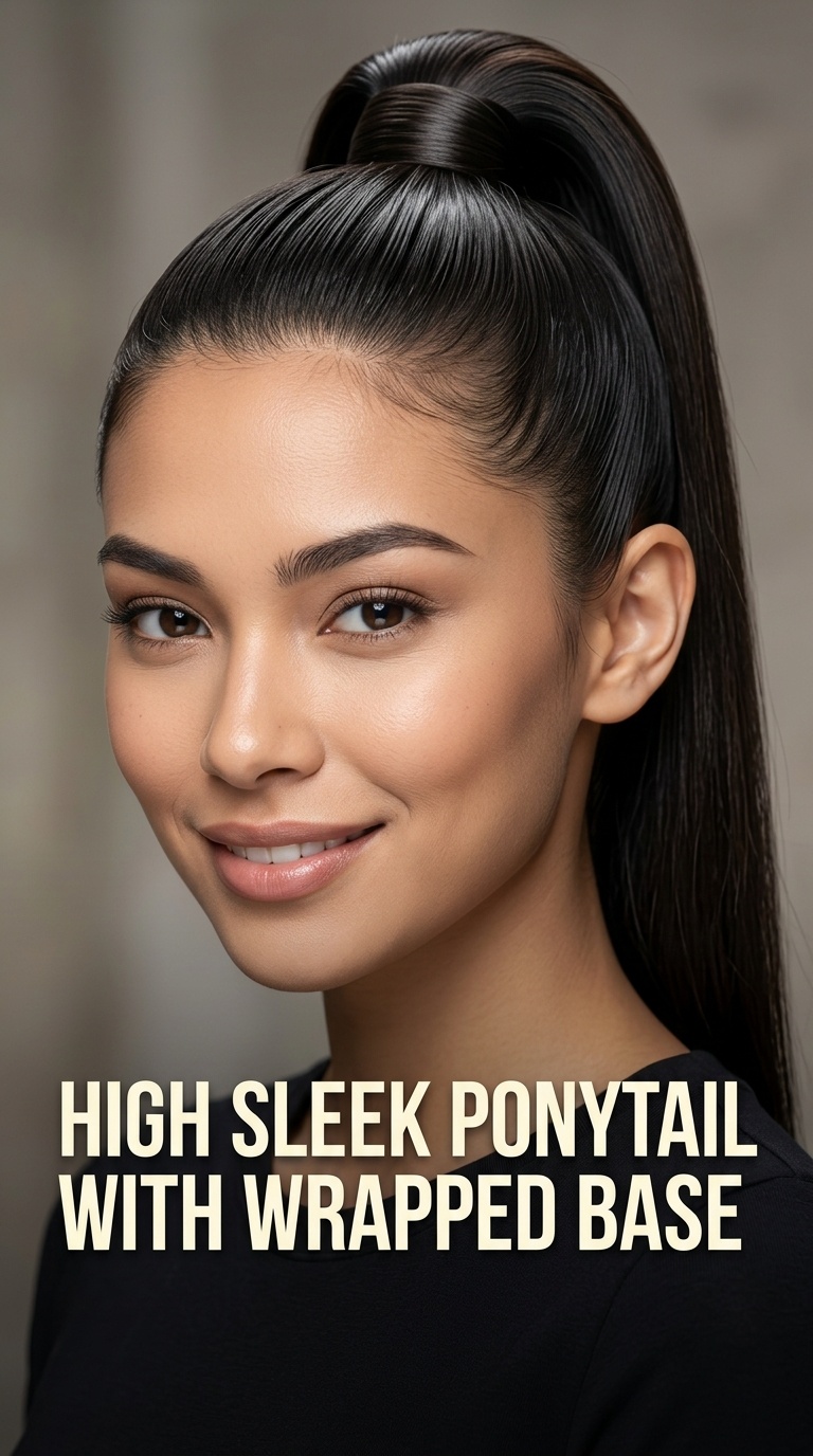 High Sleek Ponytail with Wrapped Base