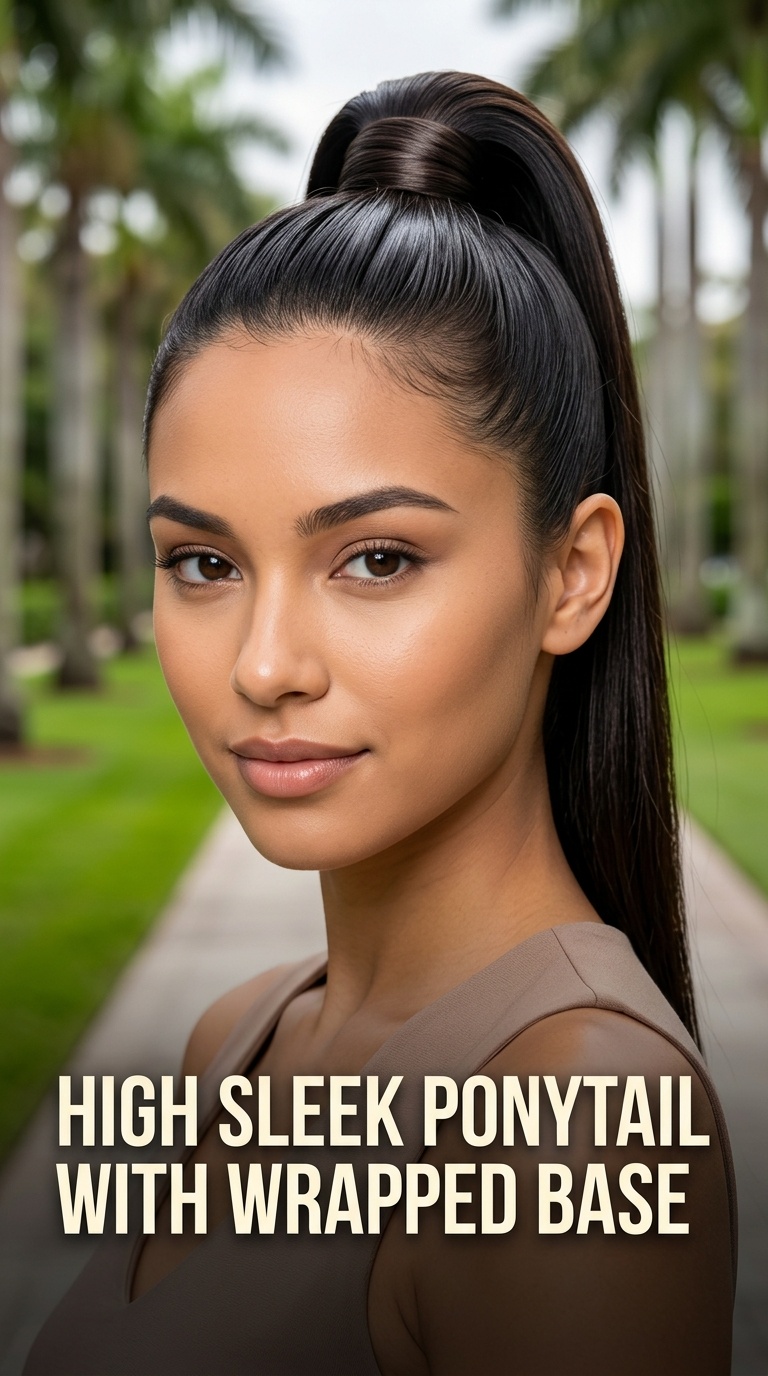 High Sleek Ponytail with Wrapped Base
