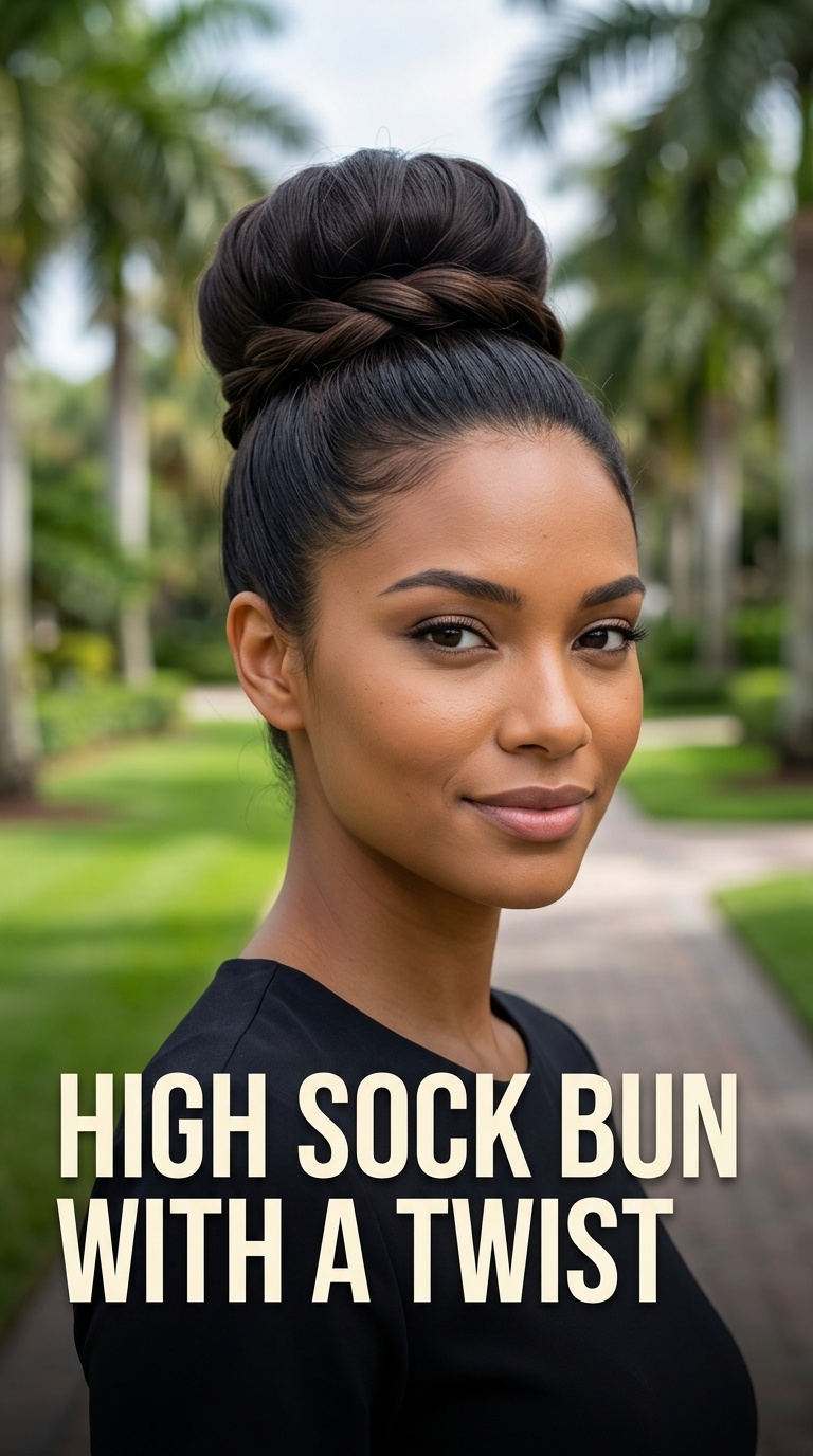 High Sock Bun with a Twist