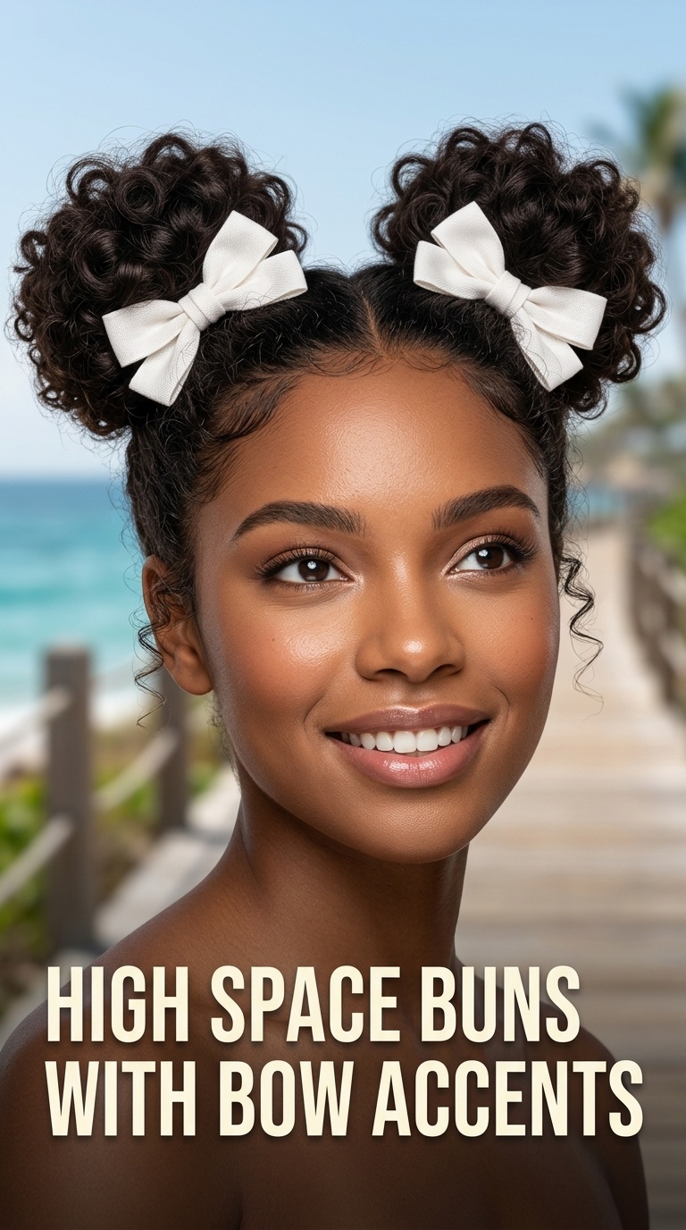 High Space Buns with Bow Accents