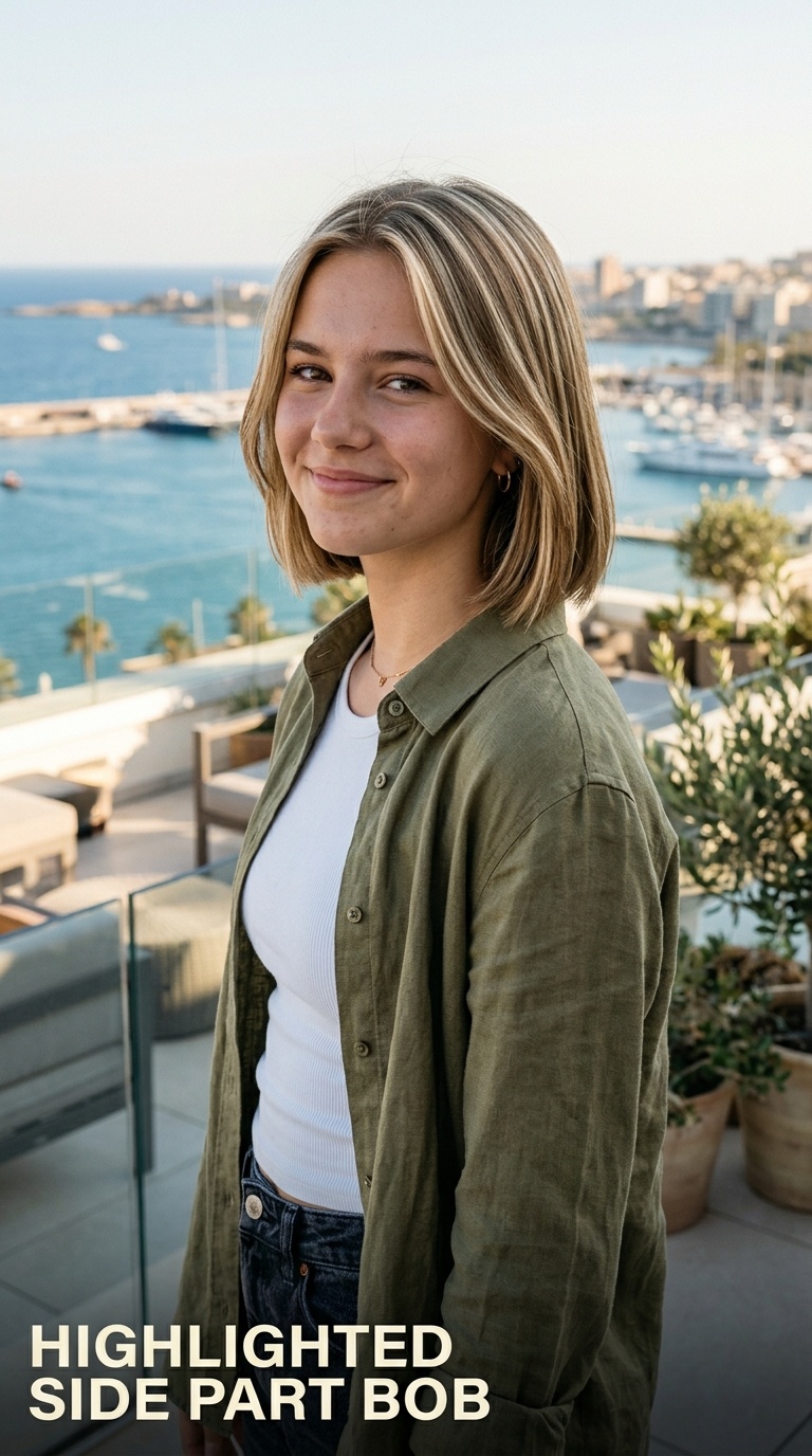 Highlighted Side Part Bob