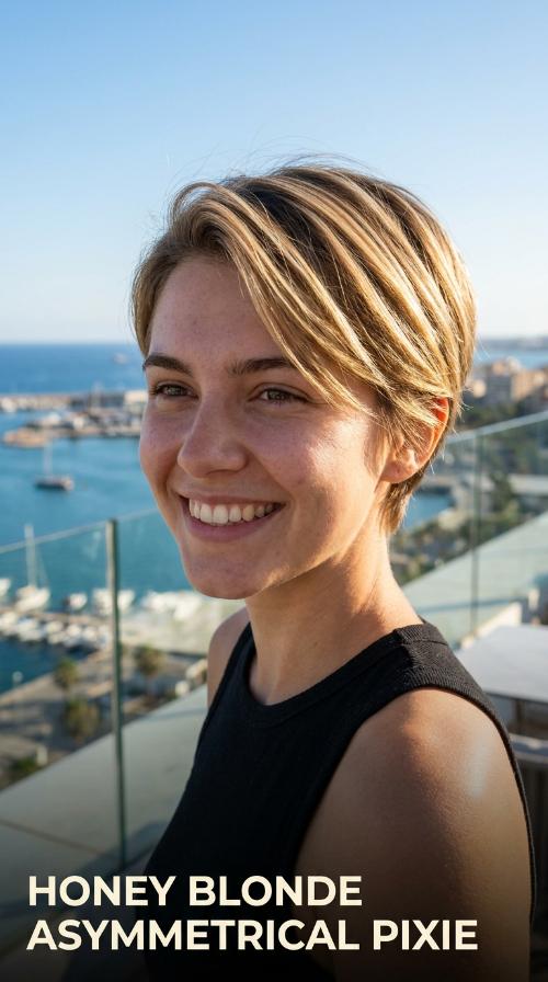 Honey Blonde Asymmetrical Pixie