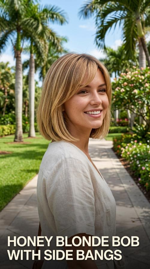 Honey Blonde Bob with Side Bangs