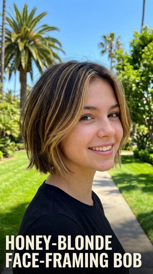 Honey-Blonde Face-Framing Bob