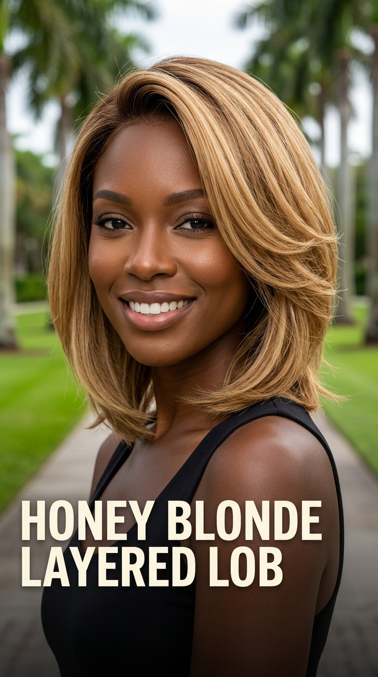 Honey Blonde Layered Lob