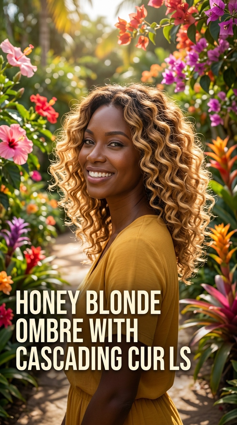 Honey Blonde Ombre with Cascading Curls