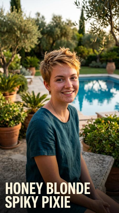 Honey Blonde Spiky Pixie