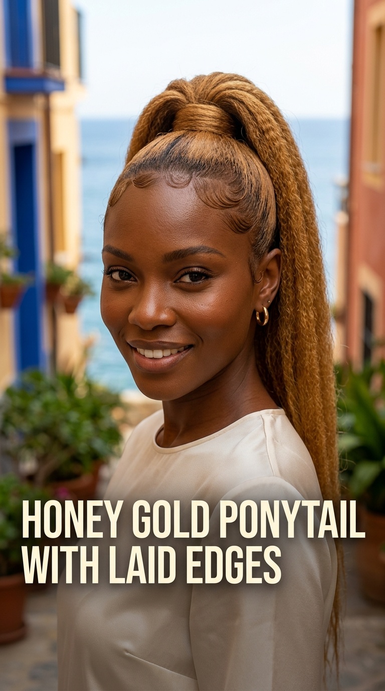 Honey Gold Ponytail with Laid Edges