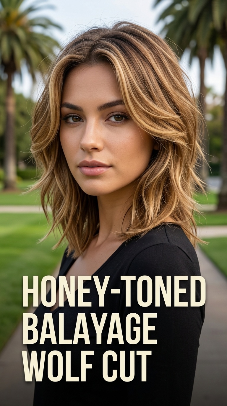 Honey-Toned Balayage Wolf Cut
