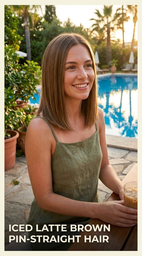 Iced Latte Brown Pin-Straight Hair