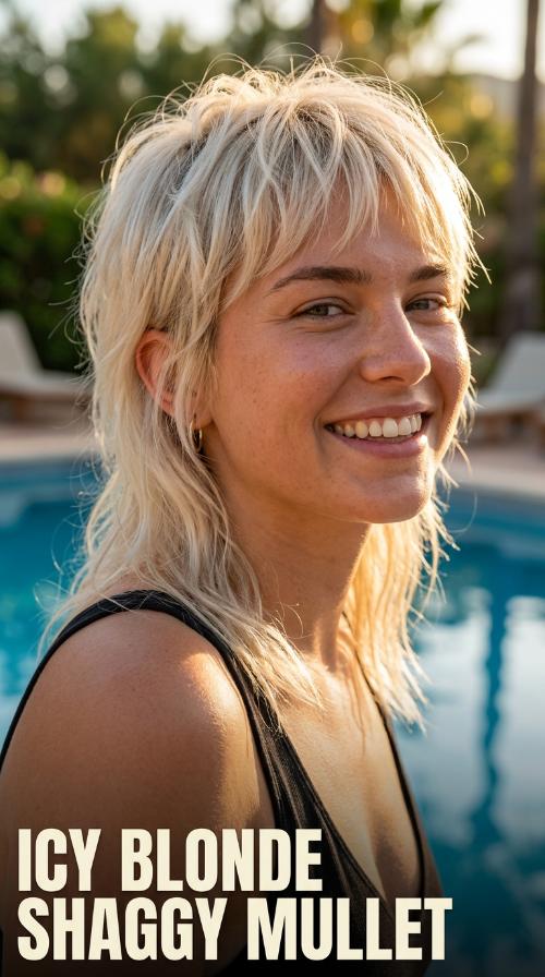 Icy Blonde Shaggy Mullet