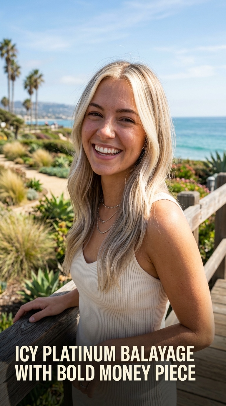 Icy Platinum Balayage with Bold Money Piece