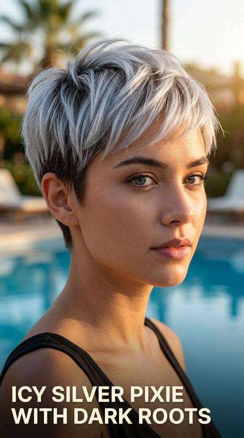 Icy Silver Pixie with Dark Roots