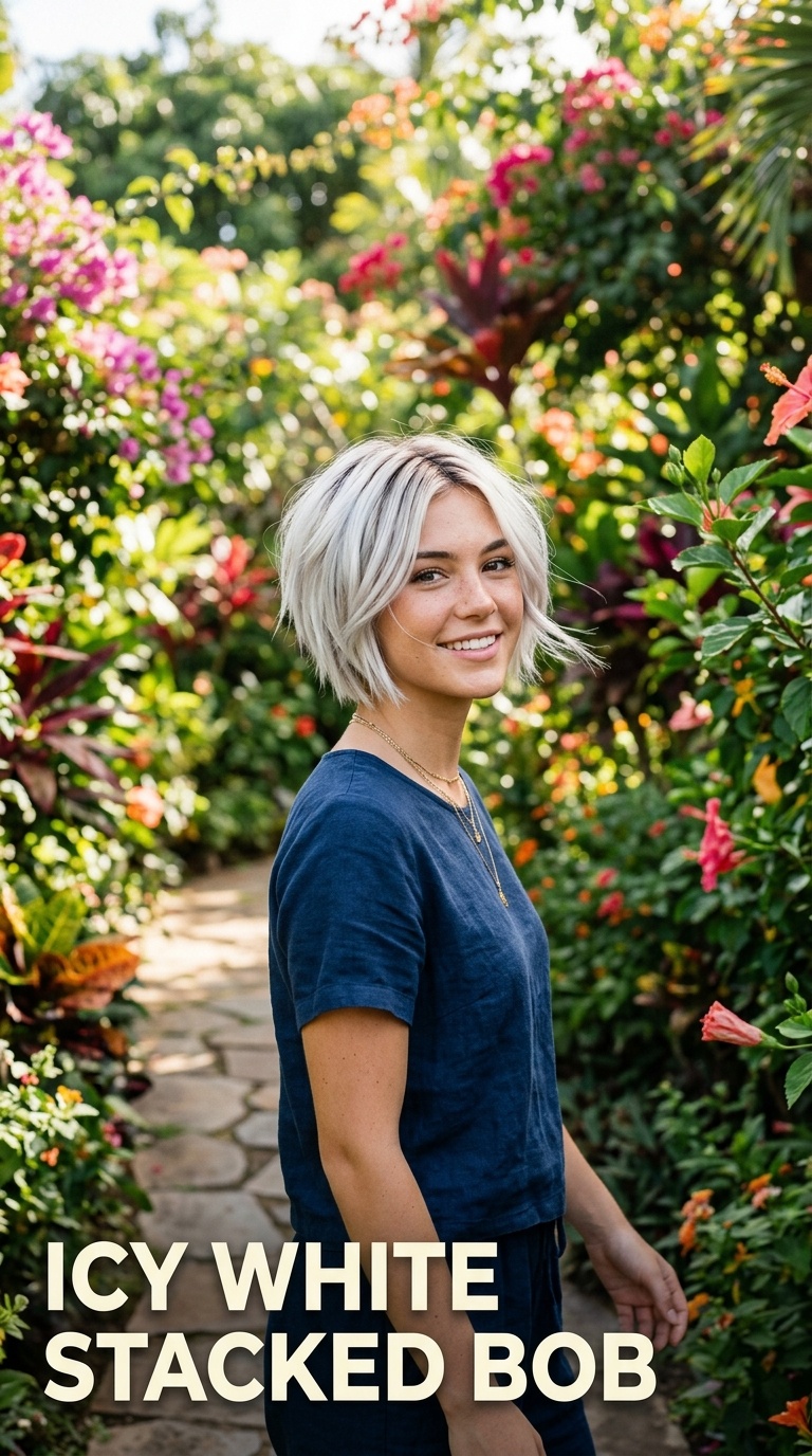 Icy White Stacked Bob