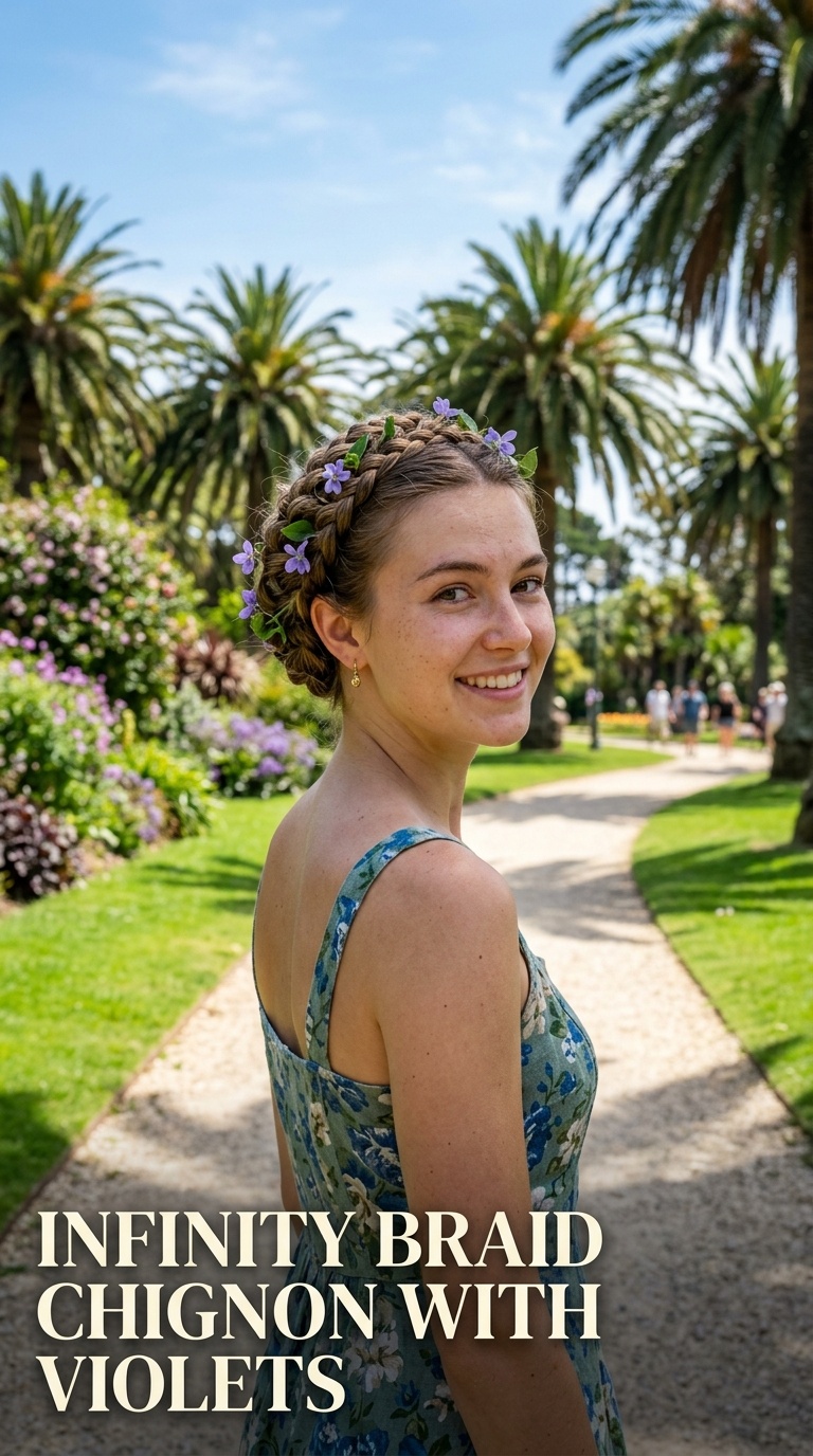 Infinity Braid Chignon with Violets