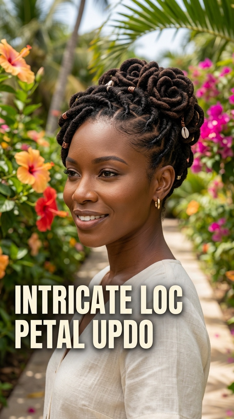 Intricate Loc Petal Updo