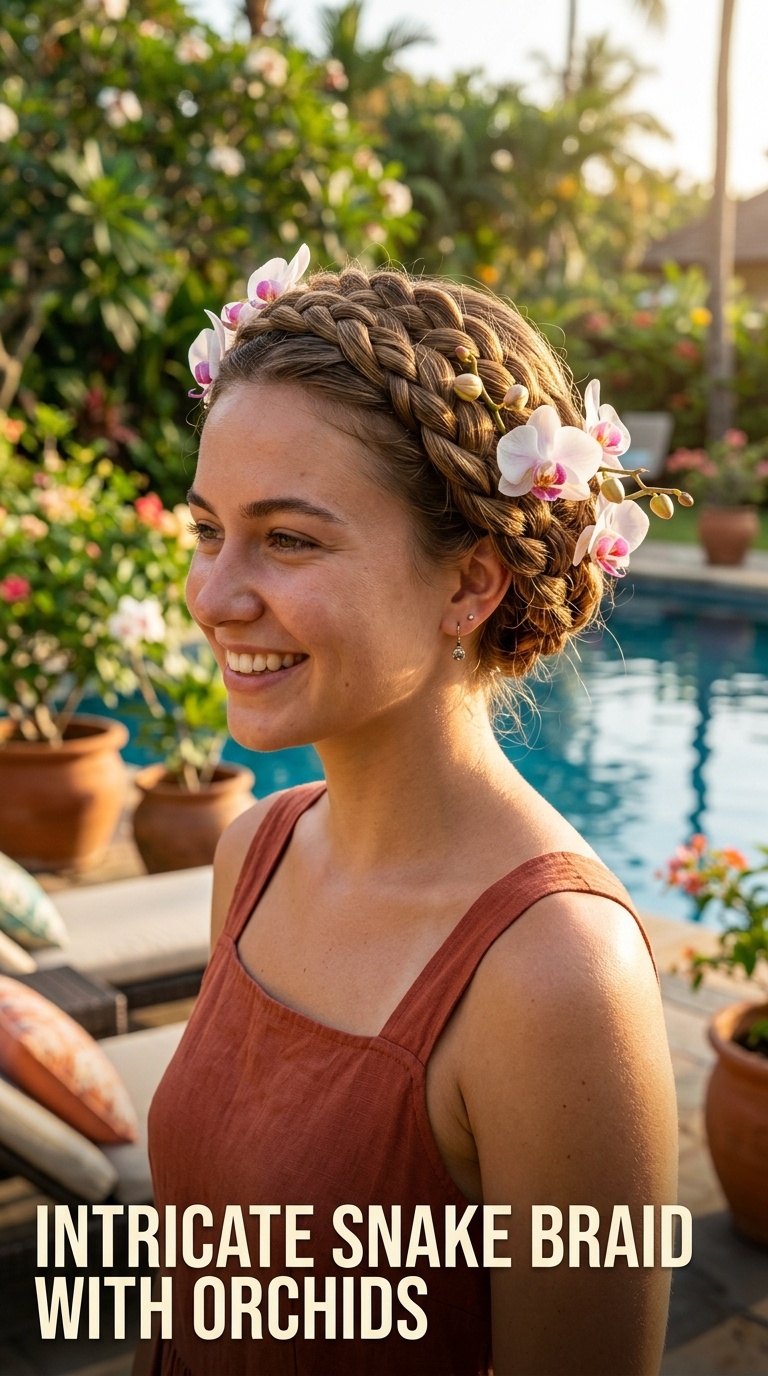 Intricate Snake Braid with Orchids