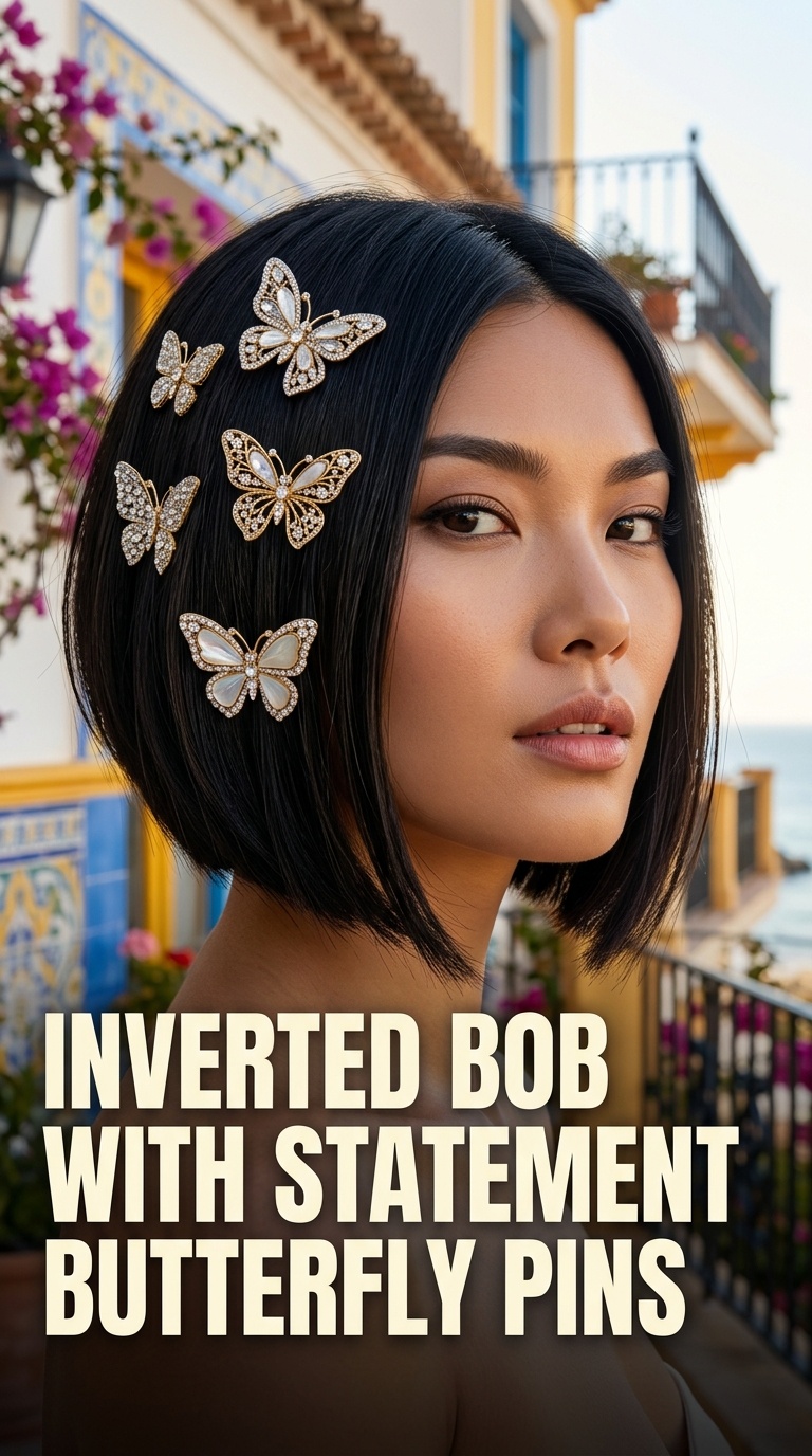 Inverted Bob with Statement Butterfly Pins