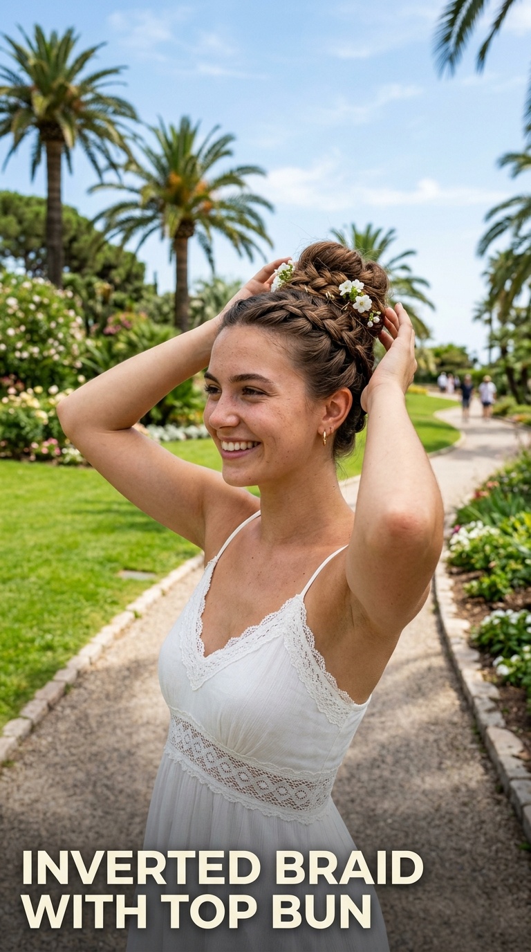 Inverted Braid with Top Bun