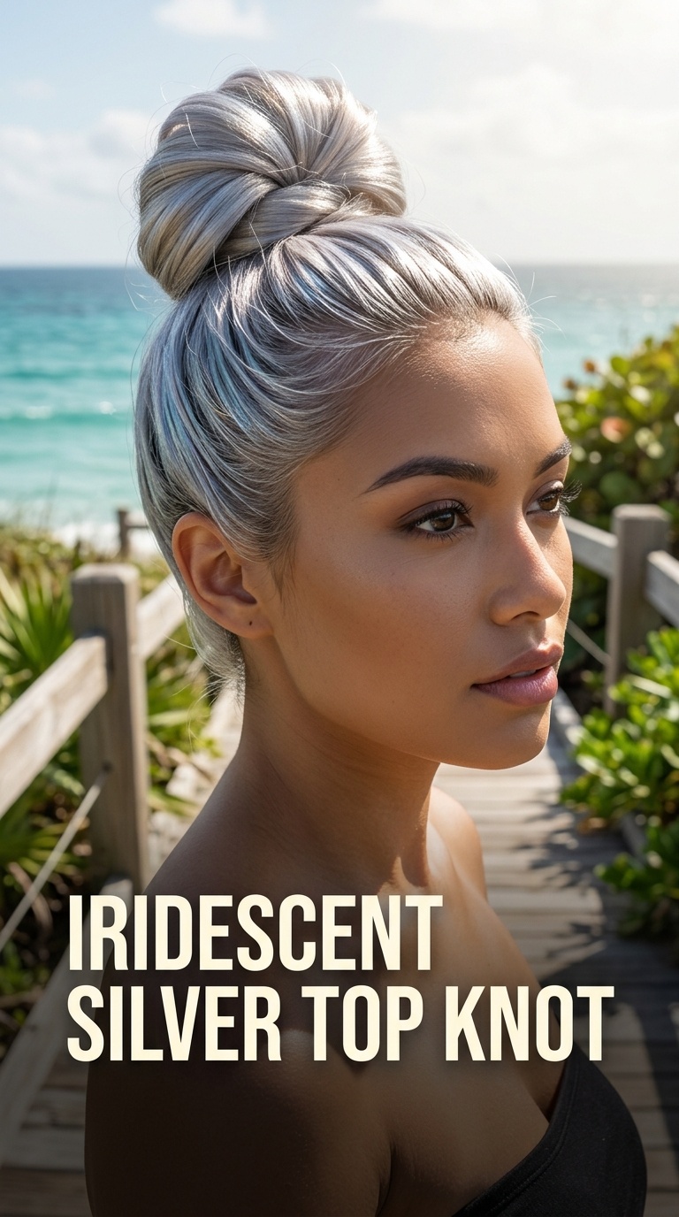 Iridescent Silver Top Knot