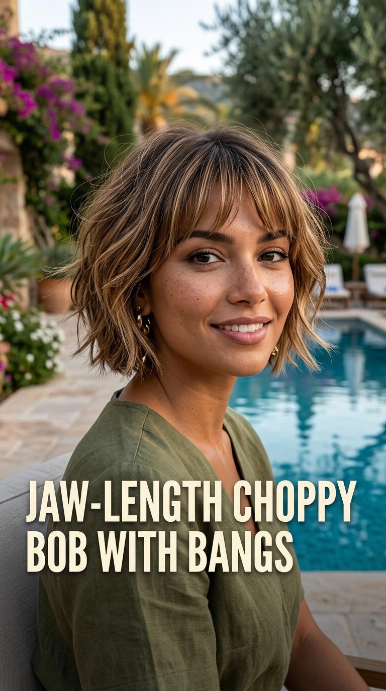 Jaw-Length Choppy Bob with Bangs