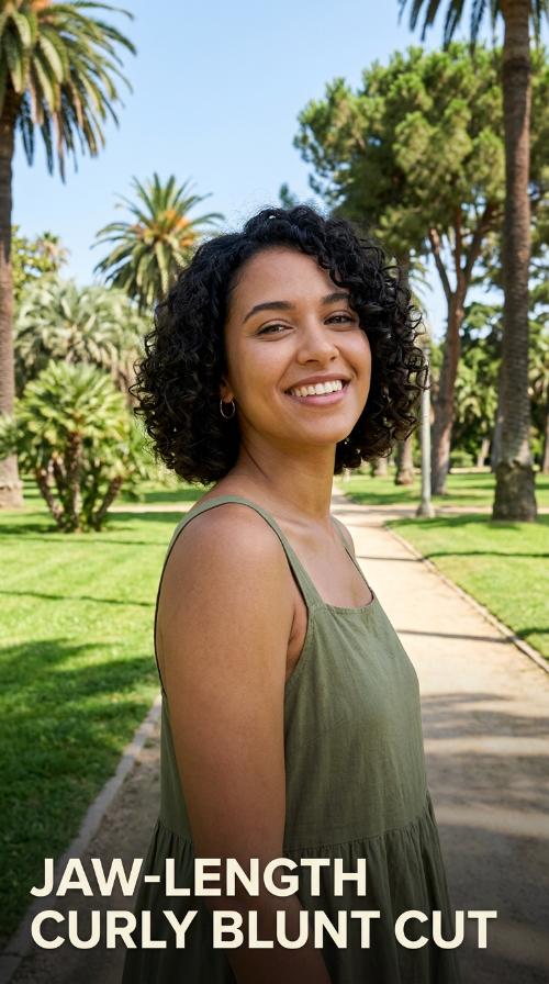 Jaw-Length Curly Blunt Cut