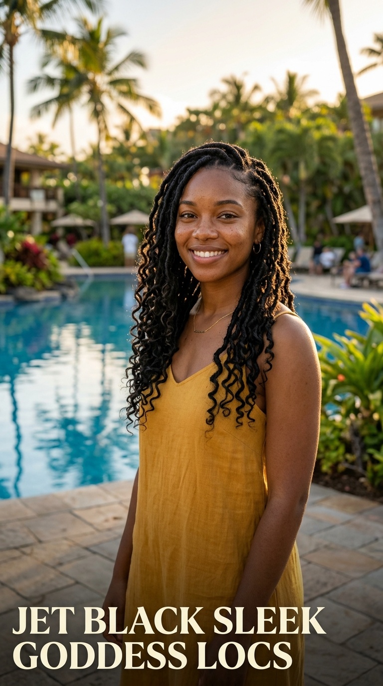 Jet Black Sleek Goddess Locs