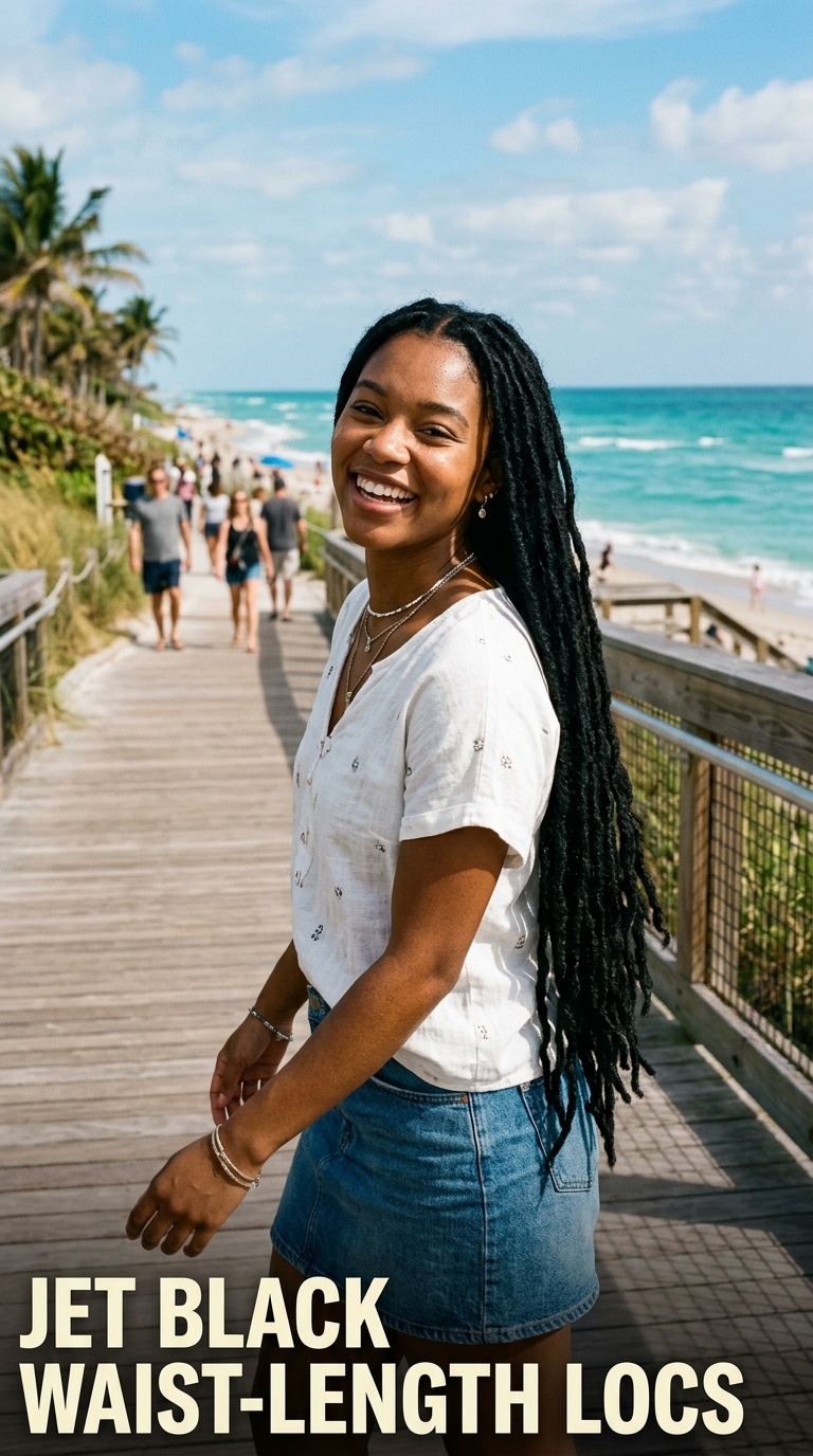 Jet Black Waist-Length Locs