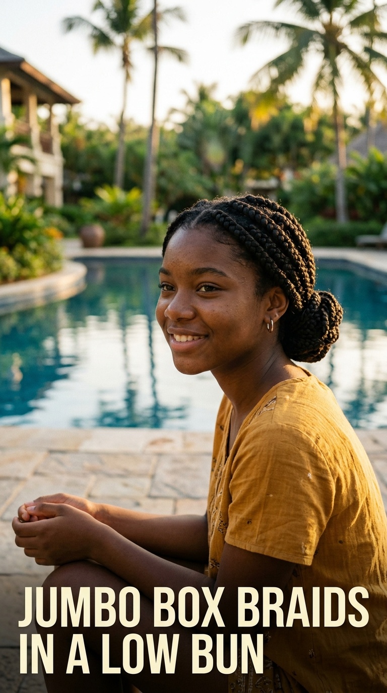 Jumbo Box Braids in a Low Bun