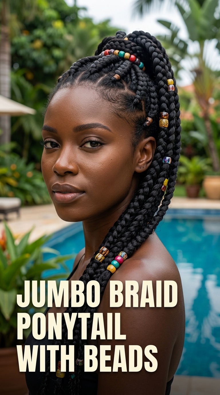 Jumbo Braid Ponytail with Beads
