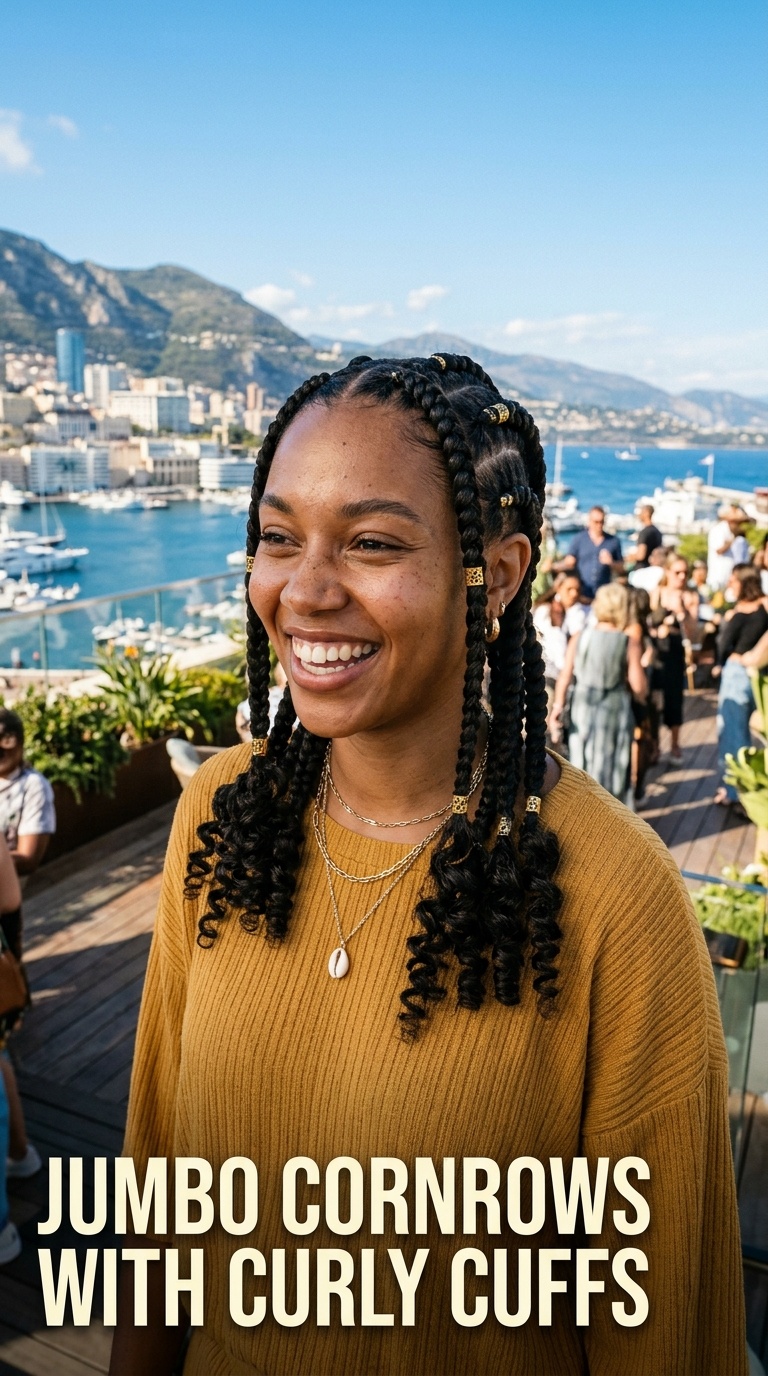 Jumbo Cornrows with Curly Cuffs
