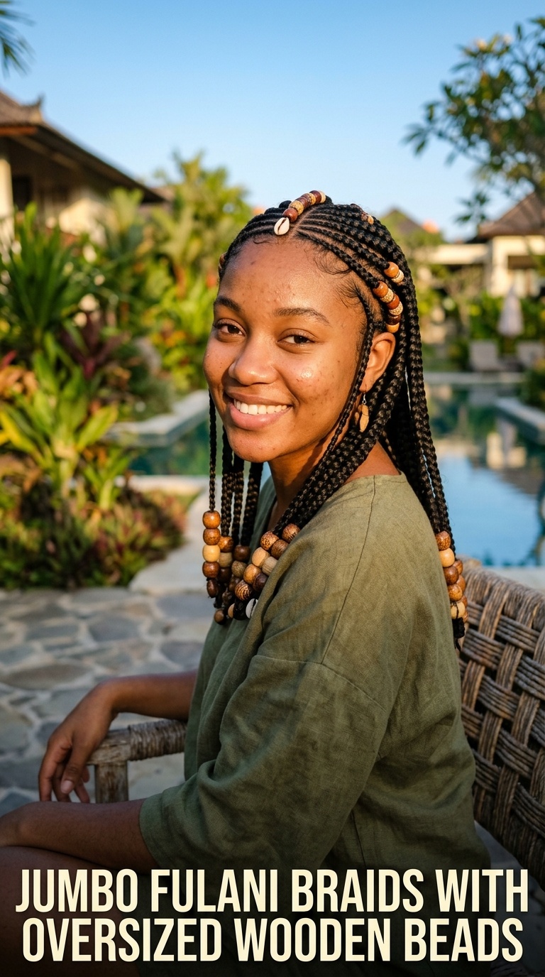 Jumbo Fulani Braids with Oversized Wooden Beads
