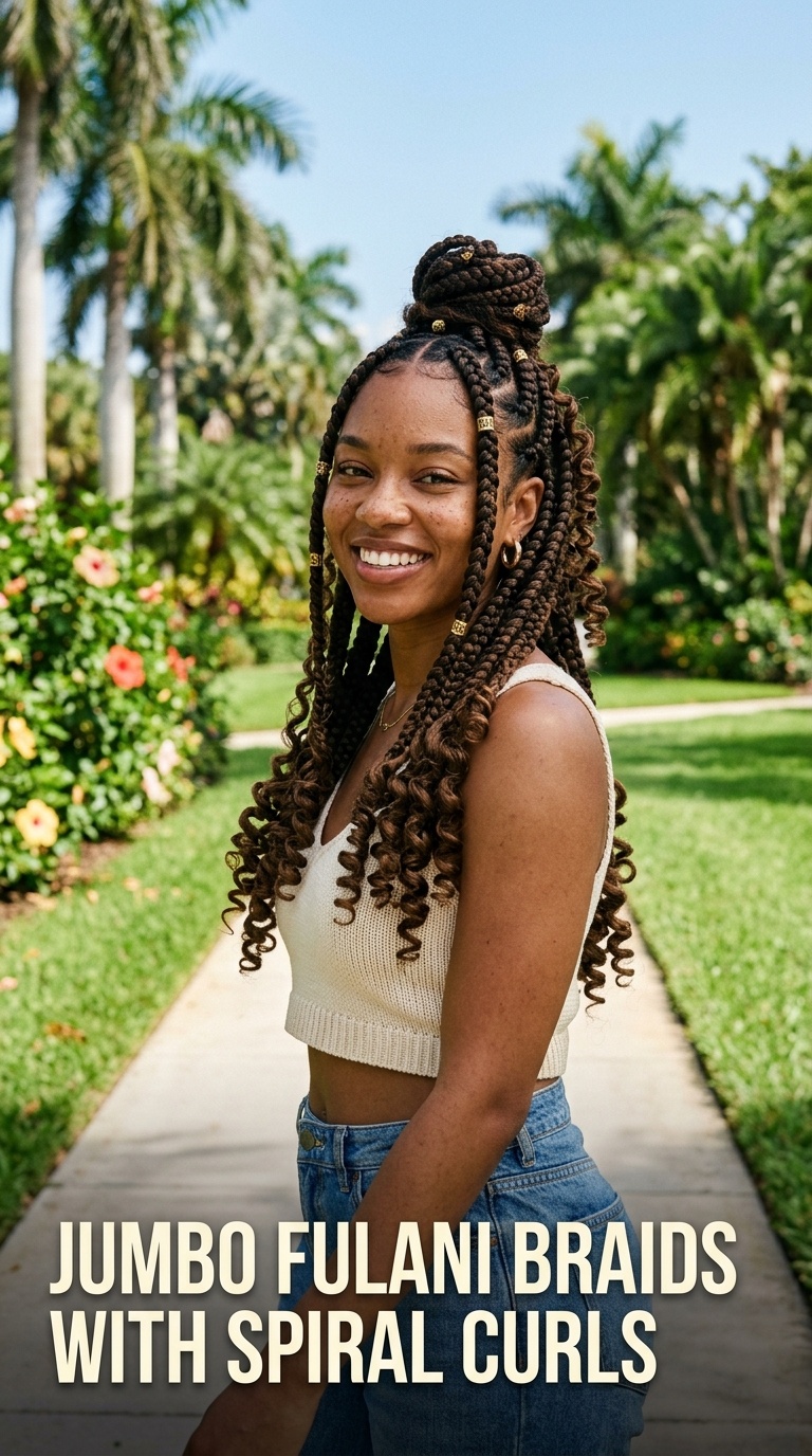 Jumbo Fulani Braids with Spiral Curls