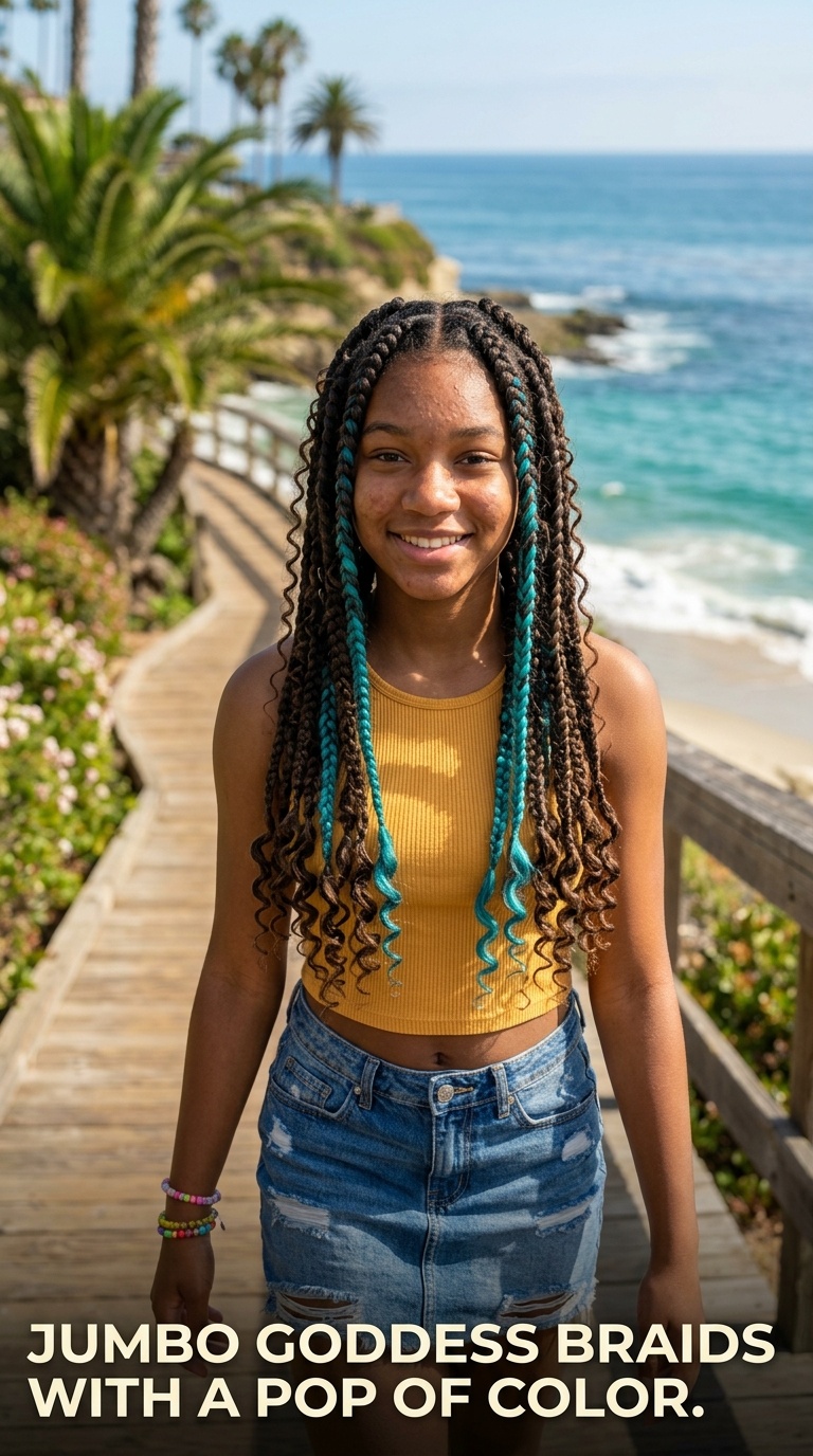 Jumbo Goddess Braids with a Pop of Color