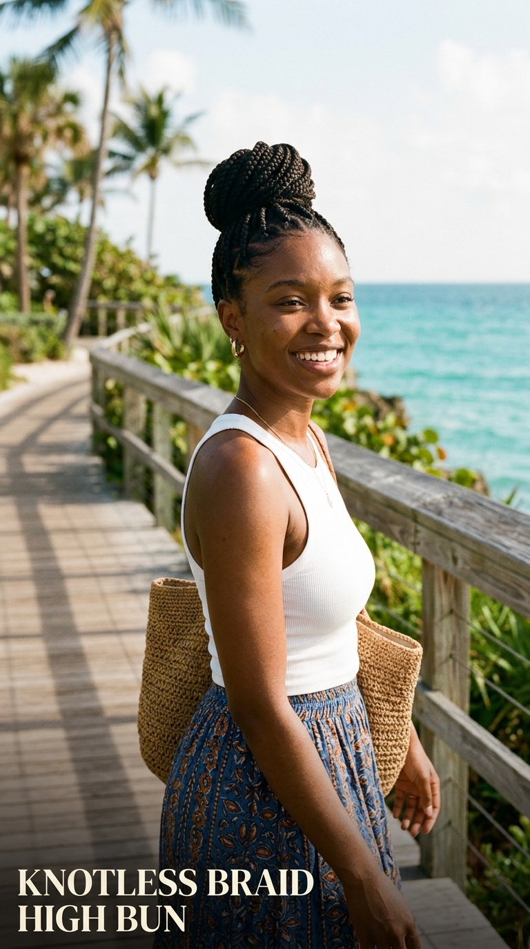 Knotless Braid High Bun