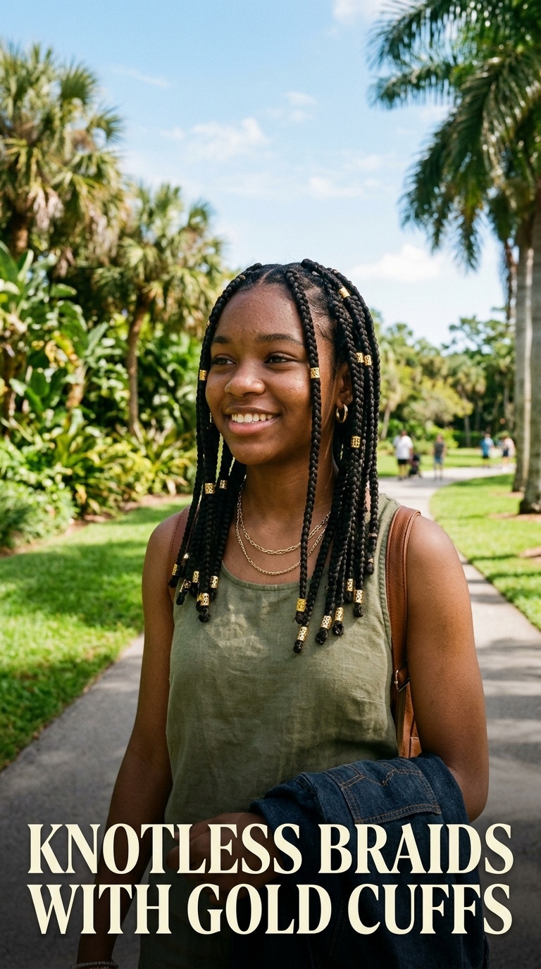 Knotless Braids with Gold Cuffs