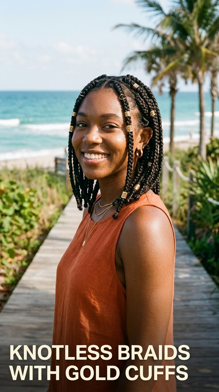 Knotless Braids with Gold Cuffs