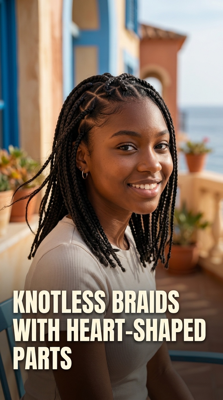 Knotless Braids with Heart-Shaped Parts