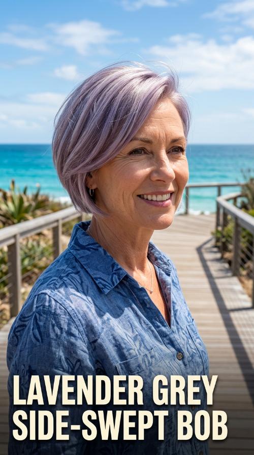 Lavender Grey Side-Swept Bob