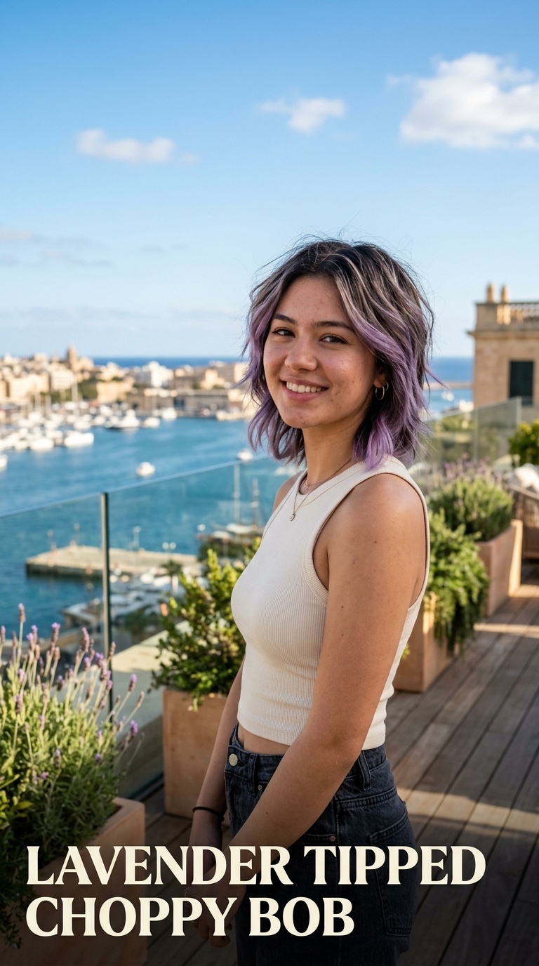 Lavender Tipped Choppy Bob