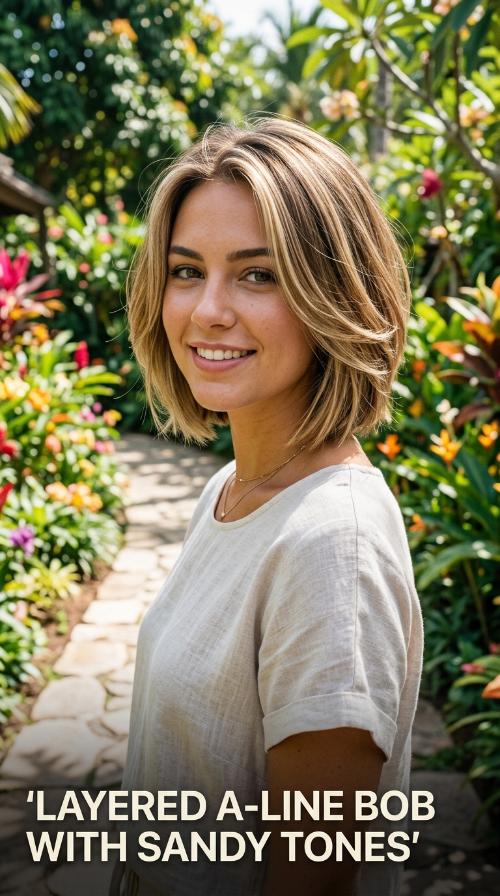 Layered A-Line Bob with Sandy Tones