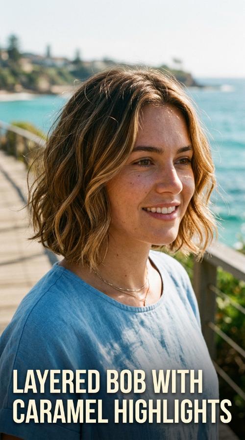 Layered Bob with Caramel Highlights