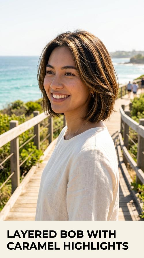 Layered Bob with Caramel Highlights