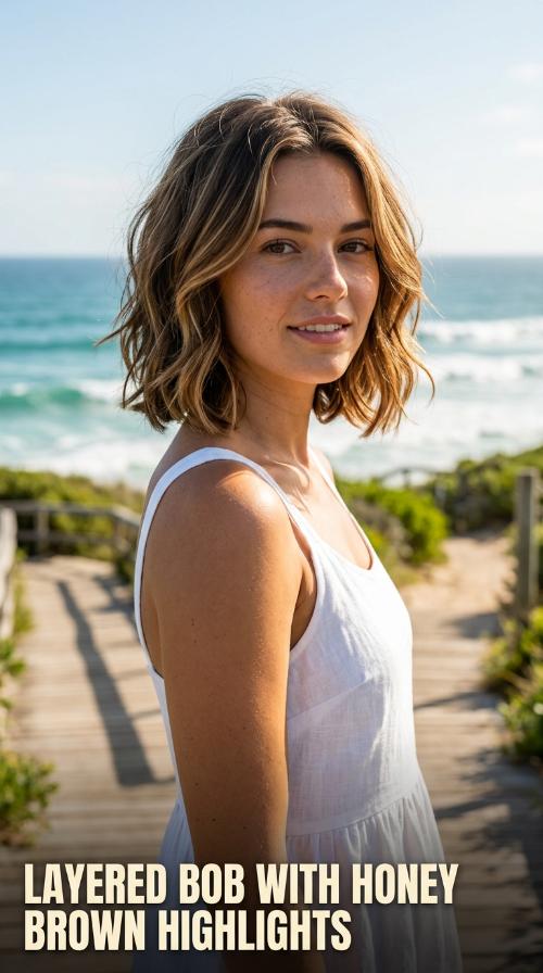 Layered Bob with Honey Brown Highlights