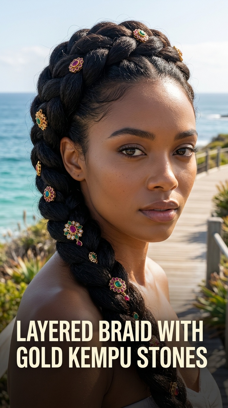 Layered Braid with Gold Kempu Stones