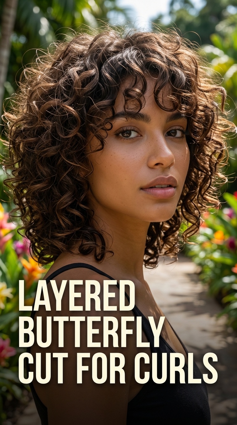 Layered Butterfly Cut for Curls