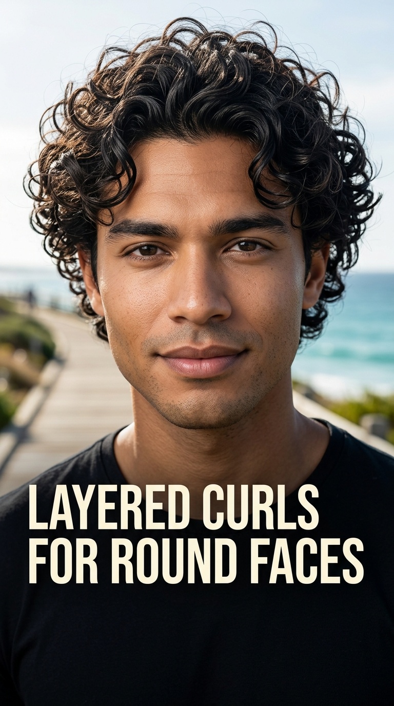 Layered Curls for Round Faces