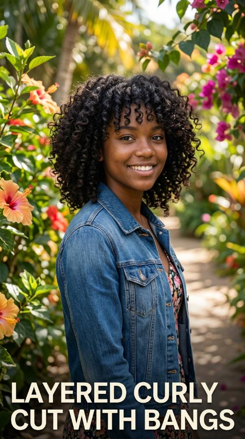 Layered Curly Cut with Bangs