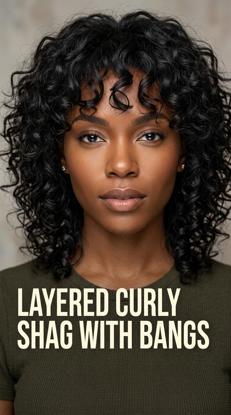Layered Curly Shag with Bangs